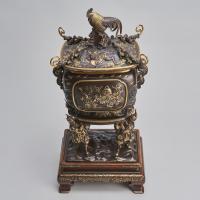 A fascinating and masterful, large Bronze and precious multi metal Koro by the Miyao Company