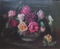 Ernest Higgins Rigg "Still Life with Roses" oil on canvas