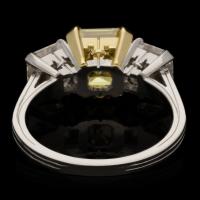 Hancocks Contemporary 2.94ct Fancy Vivid Yellow Asscher Cut Diamond 3 Stone Ring