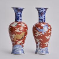 An attractive pair of Japanese, 19th Century Fukagawa porcelain vases