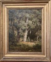 Famed picture of Woodland scene with two figures 