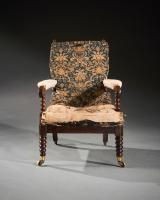19th Century Faux Rosewood Bobbin Turned Open Armchair On Brass Cup Castors