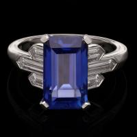 Hancocks Contemporary 6.19ct Ceylon Sapphire Ring With Bullet Cut Diamond Shoulders In Platinum