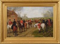 Sporting oil painting of a hunting meet by Edward Benjamin Herberte