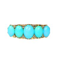Victorian Turquoise 5 Stone Carved Half Hoop Ring circa 1890