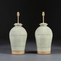 Pair of Song Dynasty Style Lamps with Celadon Glaze