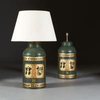 Fine Pair of Green Tole Tins