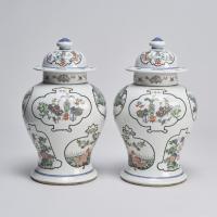 19th Century Chinese white ground famille verte jars