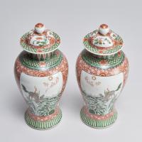 An elegant pair of Chinese, famille verte covered vases (19th Century)