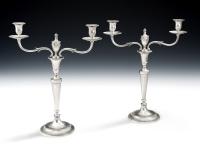 The Spencer Candelabra:  An important pair of George III Cast Neo Classical Two Light Candelabra made in London in 1782/83 by John Schofield
