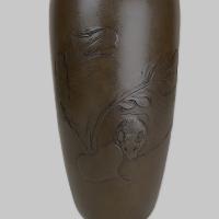 Japanese bronze vase with a rat signed Seiunsai Yoshitani zo , Meiji Period