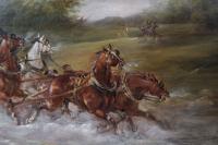 Pair of coaching scene oil paintings of a highway robbery by John Charles Maggs