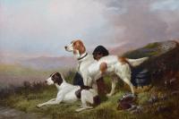 Sporting dog oil painting of 3 setters with game by Colin Graeme Roe