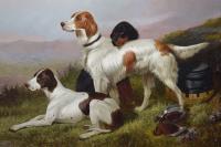 Sporting dog oil painting of 3 setters with game by Colin Graeme Roe