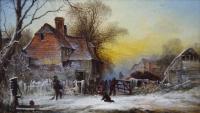 Pair of winter landscape oil paintings by George Augustus Williams