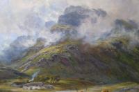 Scottish landscape oil painting of a figure with Highland Cattle by Henry Garland