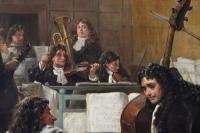 Large-scale Royal Academy historical genre oil painting of musicians at a stately home by Robert Alexander Hillingford
