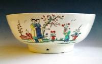 English Creamware Pottery Large Sailor's Farewell Bowl with a Chinoiserie Scene on the Reverse