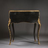 A Napoleon III Gilt-Bronze Mounted and Brass Inlaid Ebonised Parquetry Secretaire en Pente by Alphonse Tahan