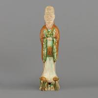 Large Chinese sancai, three-colour glazed pottery standing figure of a West Asian civil official, Tang dynasty, 7th – 8th century.