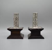 Chinese silver candle stick holders