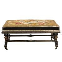 Ebonized And Parcel Gilded Stool With Original Embroidered Fabric
