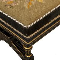 Ebonized And Parcel Gilded Stool With Original Embroidered Fabric