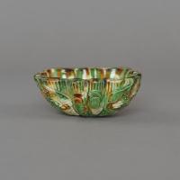 Chinese pottery sancai, three-colour glazed quatrefoil moulded cup, bei, Tang dynasty, Gongxian kilns, Henan Province, 7th – 8th century