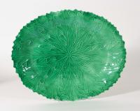 English Green Glaze Oak Leaf Pottery Baskets