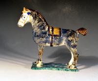 Newcastle Prattware Pottery Model of a Horse, St. Anthony Pottery, Newcastle upon Tyne. Circa 1800-20.
