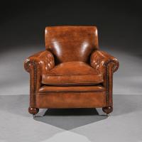 Antique Leather Upholstered Club Armchairs
