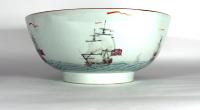 Chinese Export Porcelain Large Punch Bowl Painted with a Marine-subject view of Royal Navy Ships
