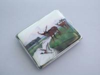 German Silver & Enamel Red Deer & Duck Cigarette Case