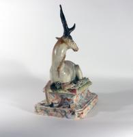 Staffordshire Pottery Figure of A Recumbent Stag
