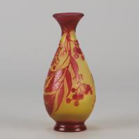  20th Century cameo glass vase entitled "Red Floral Cabinet Vase" by Émile Gallé Circa: 1925