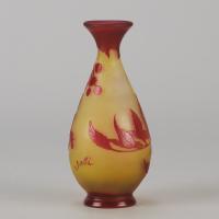  20th Century cameo glass vase entitled "Red Floral Cabinet Vase" by Émile Gallé Circa: 1925