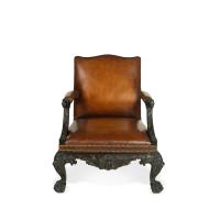 Irish mahogany library armchairs