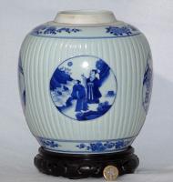 Chinese Kangxi Blue and White Ribbed Jar