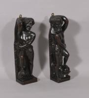 S/5365 Antique Pair of Flemish Carved Fruitwood Caryatids