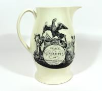 "Peace, Plenty and Independence" Liverpool Transfer Decorated Creamware Jug, Circa 1800