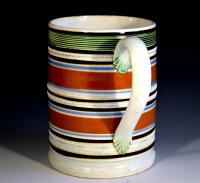 Mocha Pottery Tankard With Ochre & Green Colors