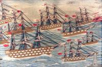 British Sailor's Woolwork of a Fleet of Nine Royal Navy Ships, Circa 1860-75