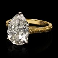 Hancocks 3.73ct G VVS2 Old-Cut Pear Shaped Diamond Ring With Engraved Gold Band