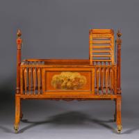 Late Victorian Polychrome-Decorated Satinwood Crib