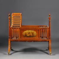 Late Victorian Polychrome-Decorated Satinwood Crib