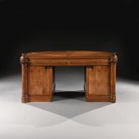 North European Art Nouveau Demi-Lune Shaped Oak Pedestal Writing Desk