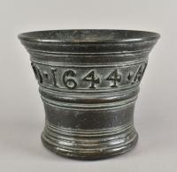 An unusual bronze mortar bearing the dates 1734 and 1644. Circa 1734