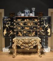 Charles II black japanned cabinet on stand
