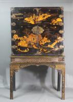 A William and Mary Black Lacquer Cabinet on Stand Front