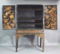 A William and Mary Black Lacquer Cabinet on Stand Doors open